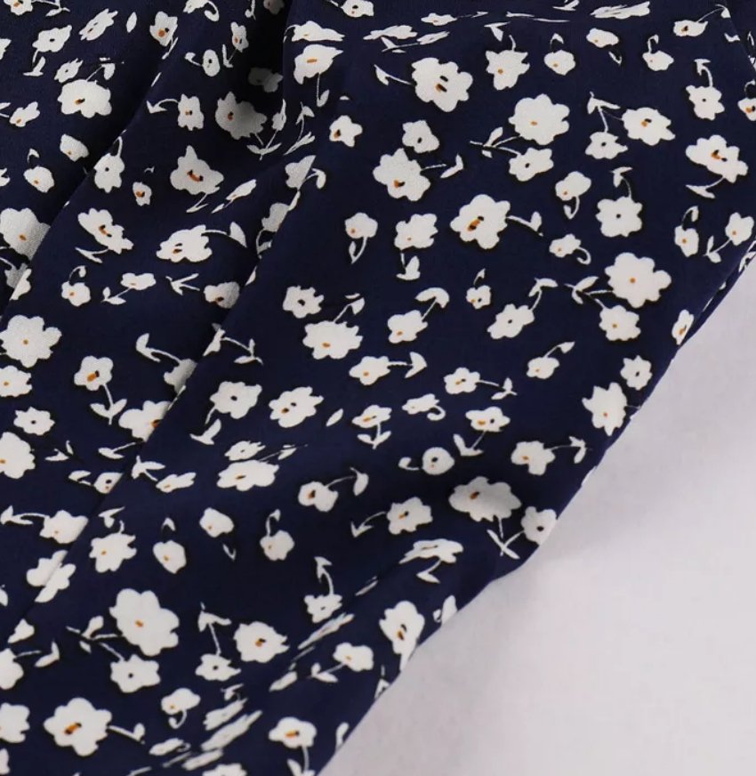 Granatowa Sukienka Vintage Z Wysokim Stanem