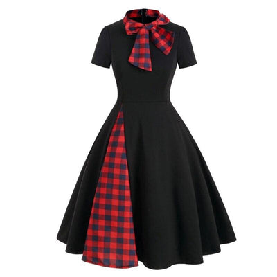 Czarna Sukienka Vintage W Szkocką Kratę