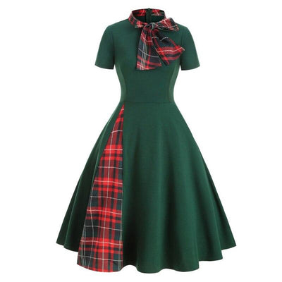 Zielona Sukienka Vintage W Szkocką Kratę