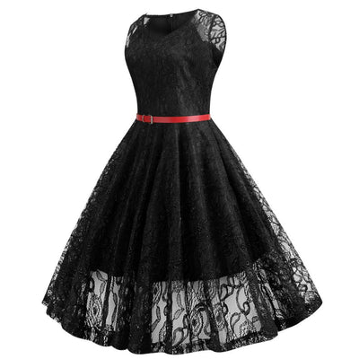 Trapezowa Sukienka Vintage Czarna