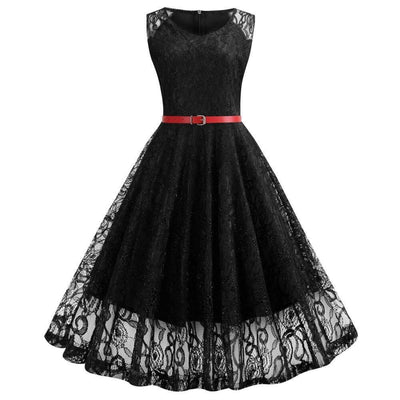 Trapezowa Sukienka Vintage Czarna