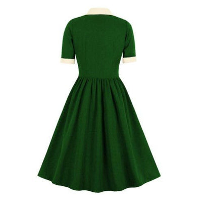 Zielona Sukienka Vintage Z Białym Kołnierzykiem