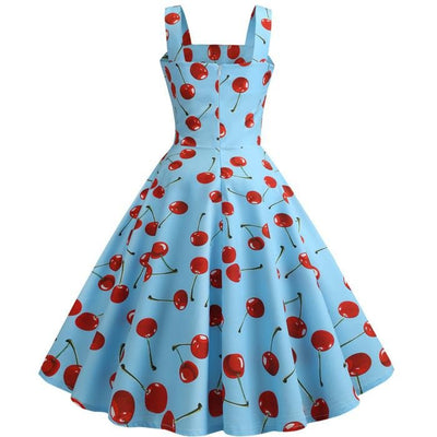 Wiśniowa Niebieska Sukienka Vintage Z 1950 Roku