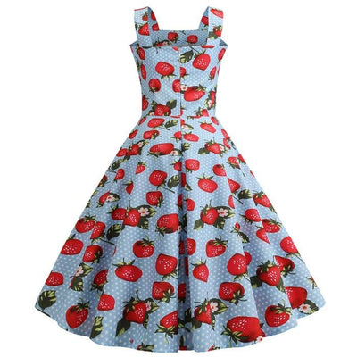 Truskawkowo-Niebieska Sukienka Vintage Z 1950 Roku