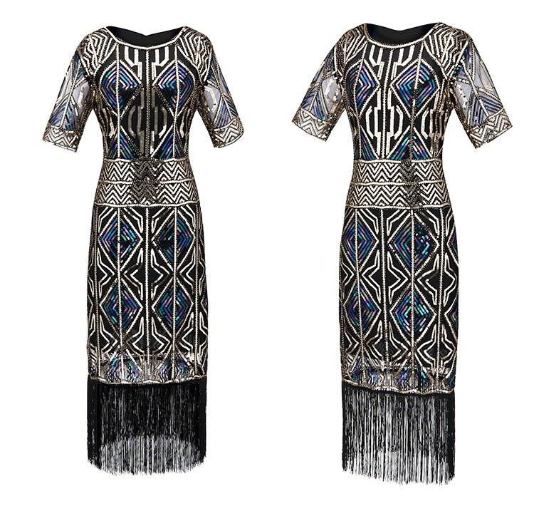 Długa Złota Sukienka Gatsby Z Lat 20. XX Wieku