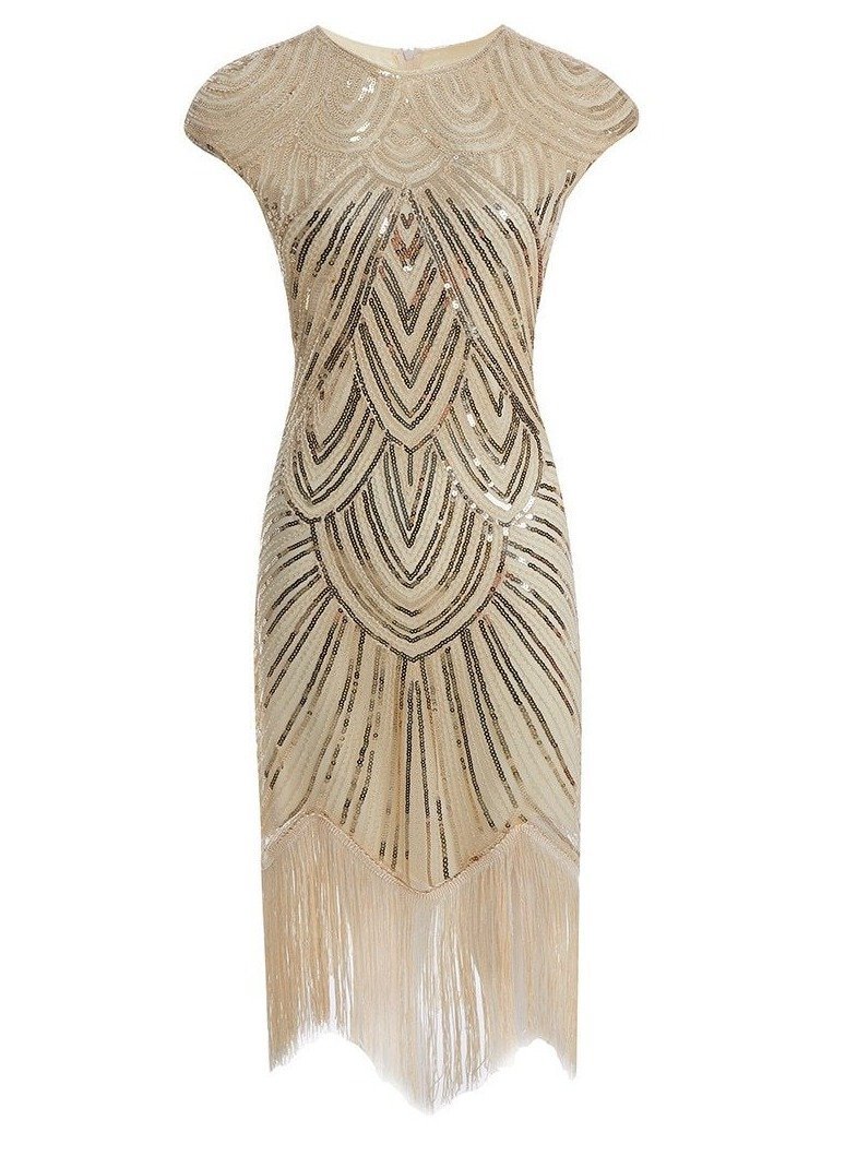 Sukienka Z Lat 20. Beżowa