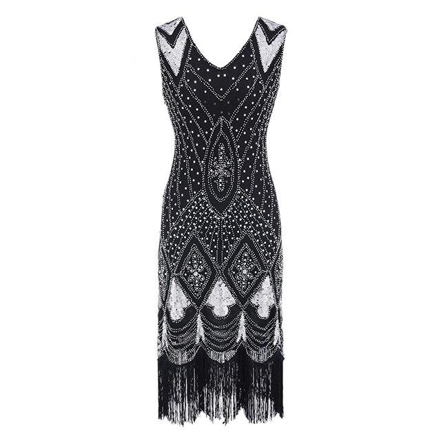 Vintage 1920 Sukienka Z Cekinami Czarno-Srebrna