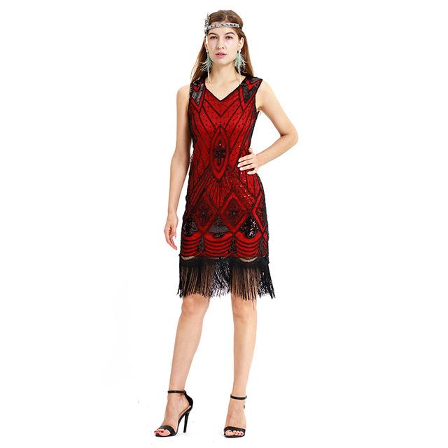 Czerwona Sukienka Z Cekinami W Stylu Vintage Z Lat 20. XX Wieku