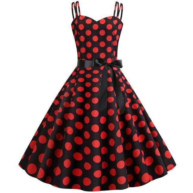 Sukienka Vintage Rockabilly W Czarne Czerwone Kropki