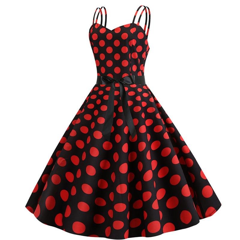 Sukienka Vintage Rockabilly W Czarne Czerwone Kropki