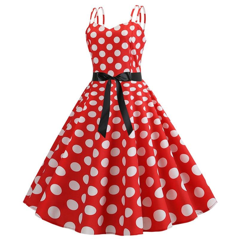 Rockabilly Czerwona Sukienka Vintage W Białe Kropki