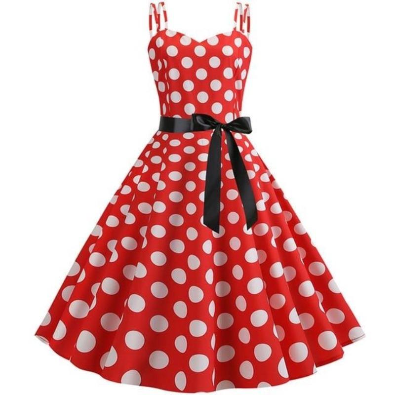 Rockabilly Czerwona Sukienka Vintage W Białe Kropki