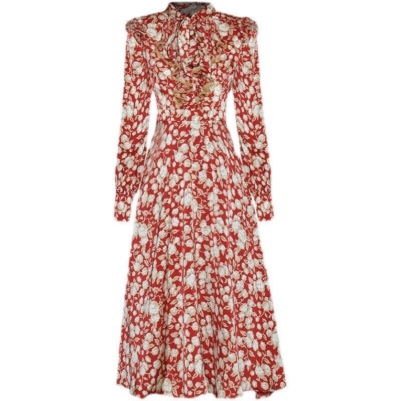 Czerwona Sukienka W Kwiaty W Stylu Vintage Z Lat 40