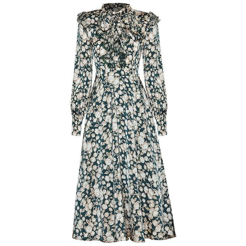 Zielona Sukienka W Kwiaty Z Lat 40. XX Wieku