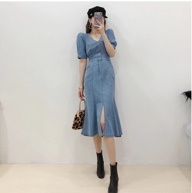 Niebieska Sukienka W Stylu Vintage Z Lat 40