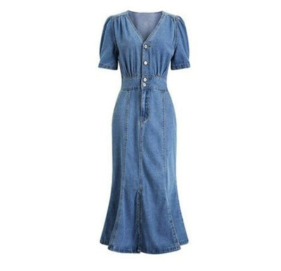 Niebieska Sukienka W Stylu Vintage Z Lat 40